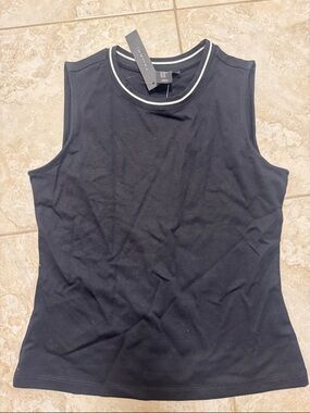 Tahari Black Tank Top with White-Trim Crewneck